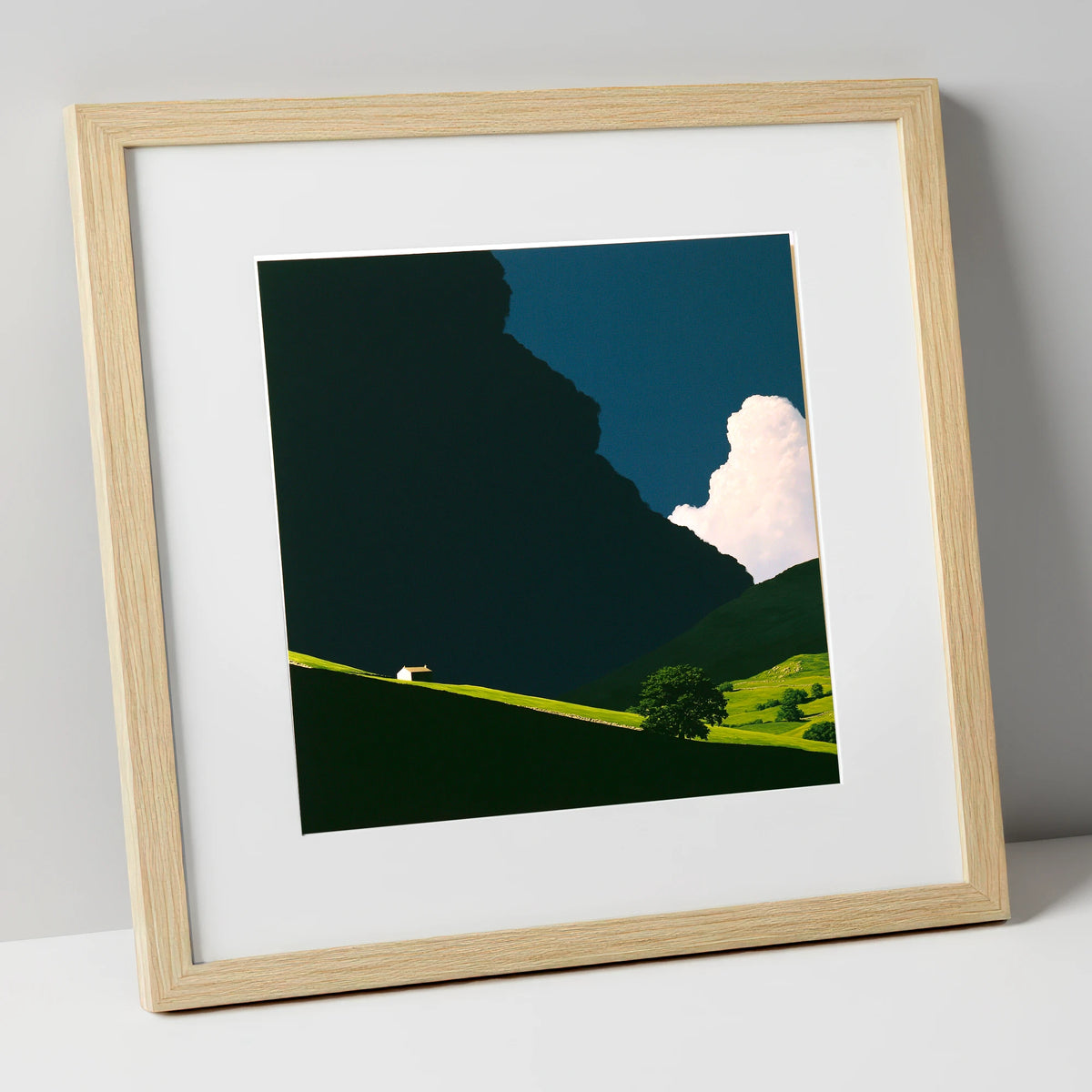 Rolling Fells Under Dark Cloud lake district fell art print in natural frame