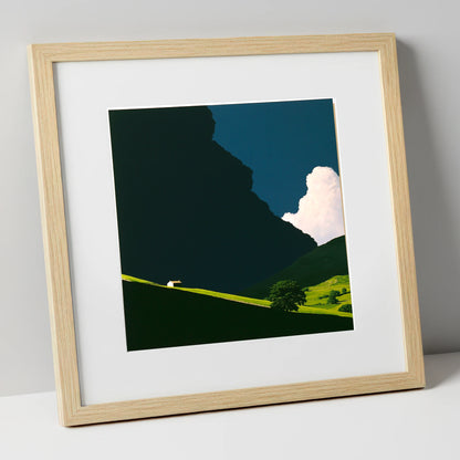 Rolling Fells Under Dark Cloud lake district fell art print in natural frame