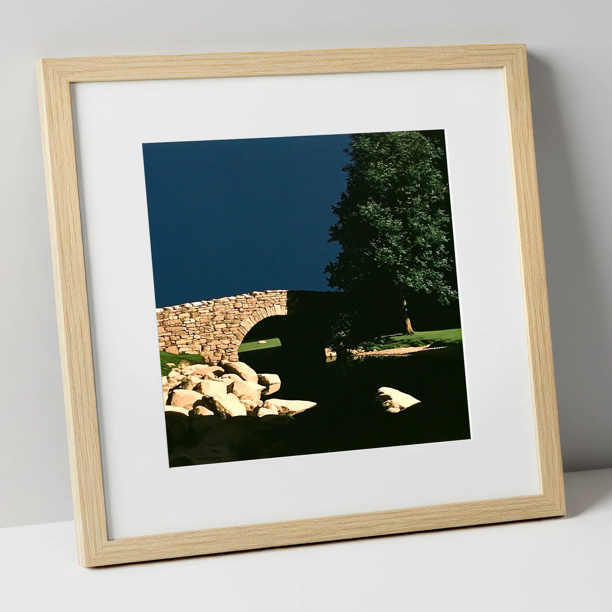 Stone Bridge Against Midnight Sky lake district waterfall art print in natural frame