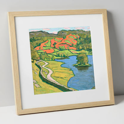 Vibrant Rydal Water Shore Path lake district lake art print in natural frame