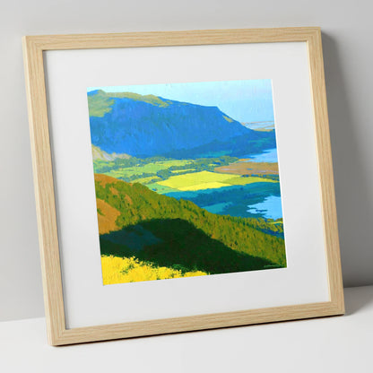 Ullock Pike Over Sunlit Fields lake district fell art print in natural frame