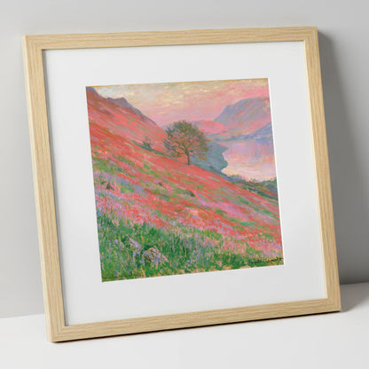 Sunset Pink Over Rannerdale Bluebells lake district lake art print in natural frame