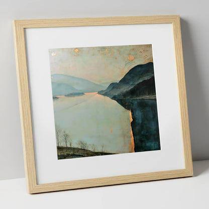 Ullswater in Slate and Gold lake district lake art print in natural frame