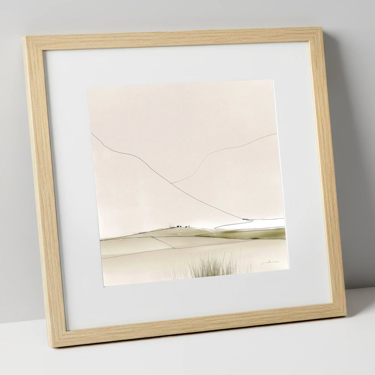 Minimalist Patchwork Fields in a Dale lake district valley art print in natural frame