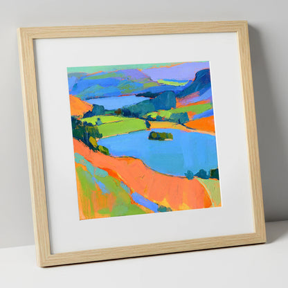 Vivid Bracken Above Grasmere lake district lake art print in natural frame