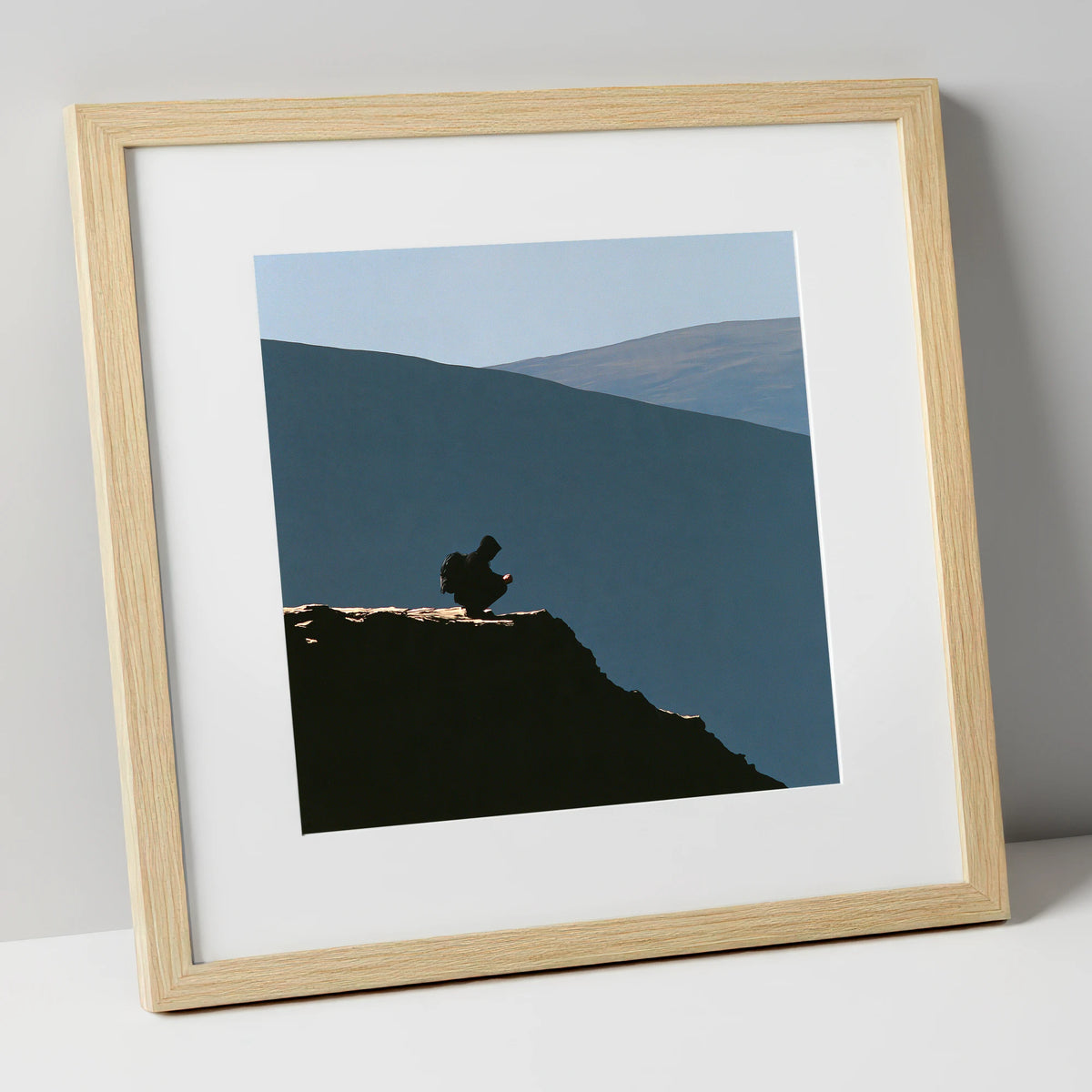 Walker Silhouette on Blencathra Edge lake district fell art print in natural frame