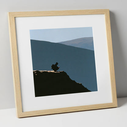 Walker Silhouette on Blencathra Edge lake district fell art print in natural frame