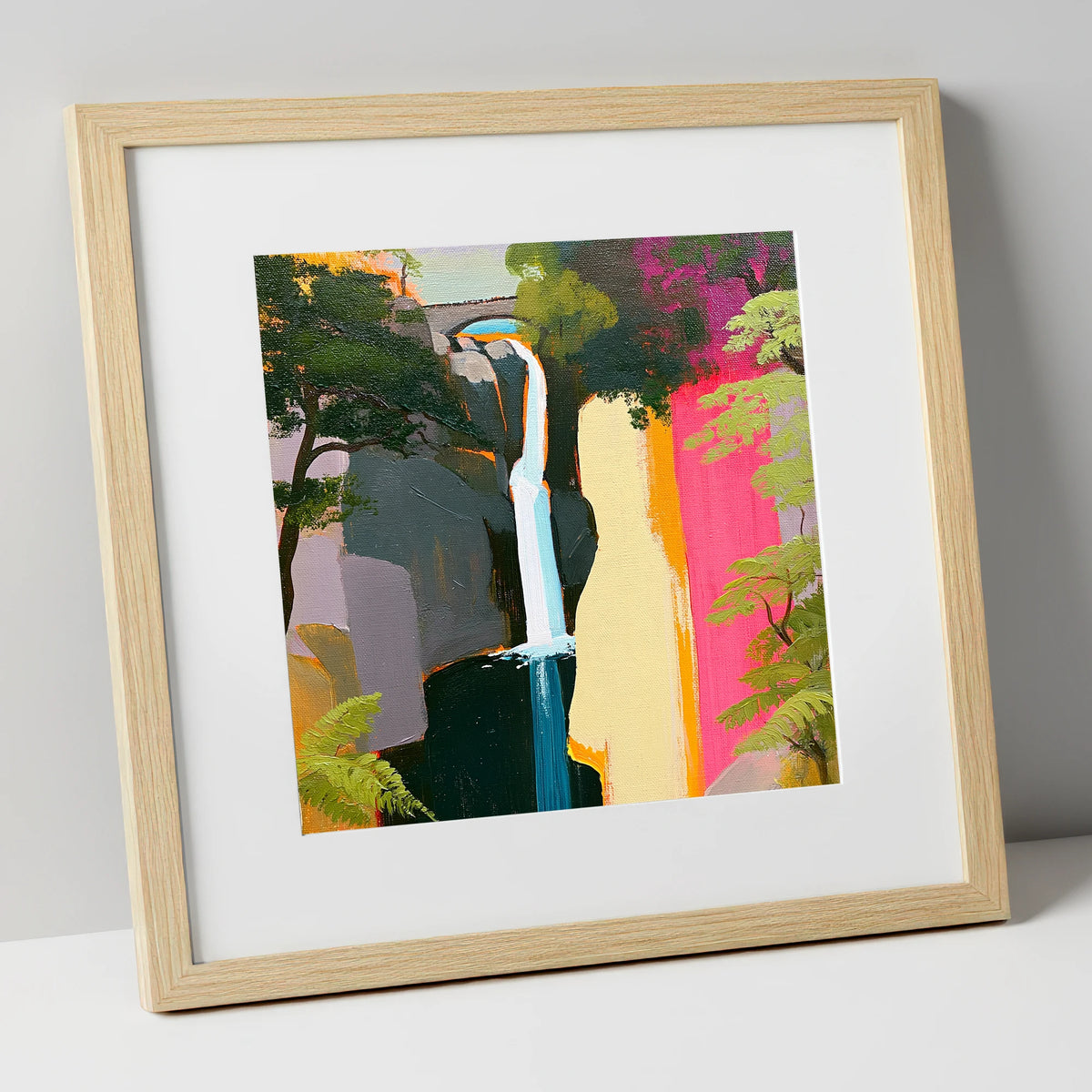 Contemporary Aira Force Waterfall lake district waterfall art print in natural frame