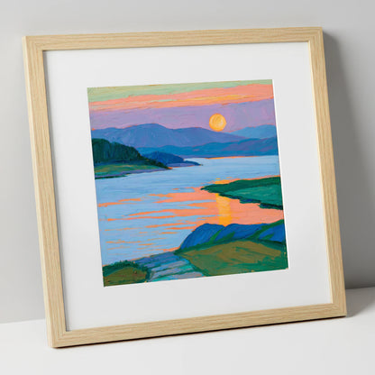 Vibrant Sunset Over The Lake lake district lake art print in natural frame