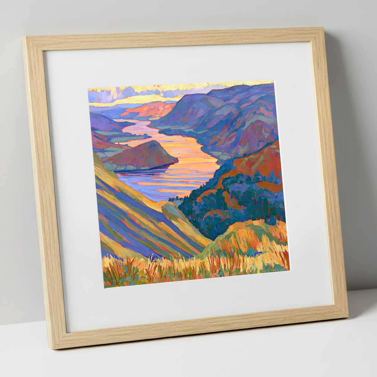 Vivid Sunset Over Ullswater lake district lake art print in natural frame
