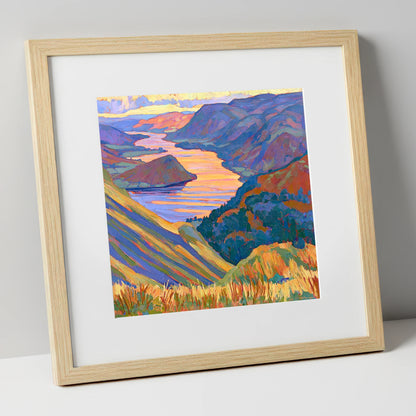Vivid Sunset Over Ullswater lake district lake art print in natural frame