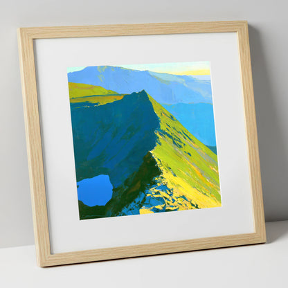 Dramatic Sunlight on Striding Edge lake district walking art print in natural frame