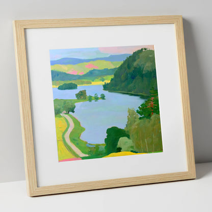 Vibrant Rydal Water Lakeside Path lake district lake art print in natural frame