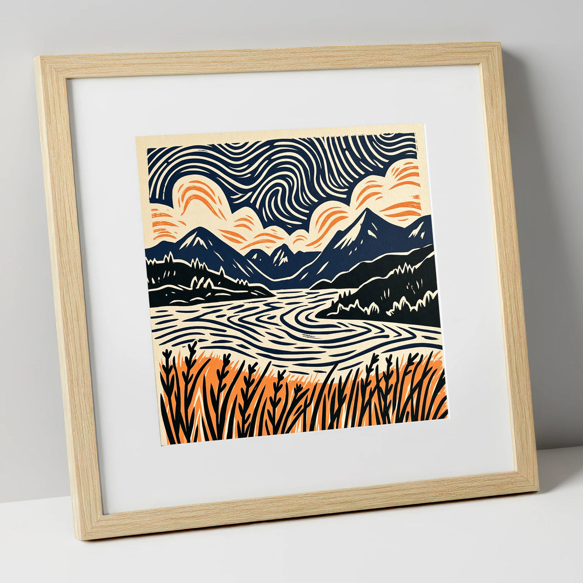 Coniston Water Under Swirling Skies lake district lake art print in natural frame