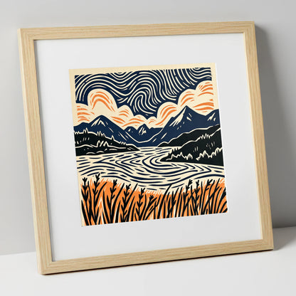 Coniston Water Under Swirling Skies lake district lake art print in natural frame