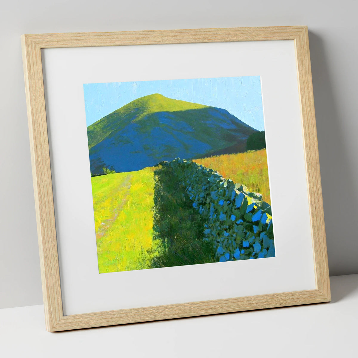Vibrant Light on Hen Comb lake district fell art print in natural frame