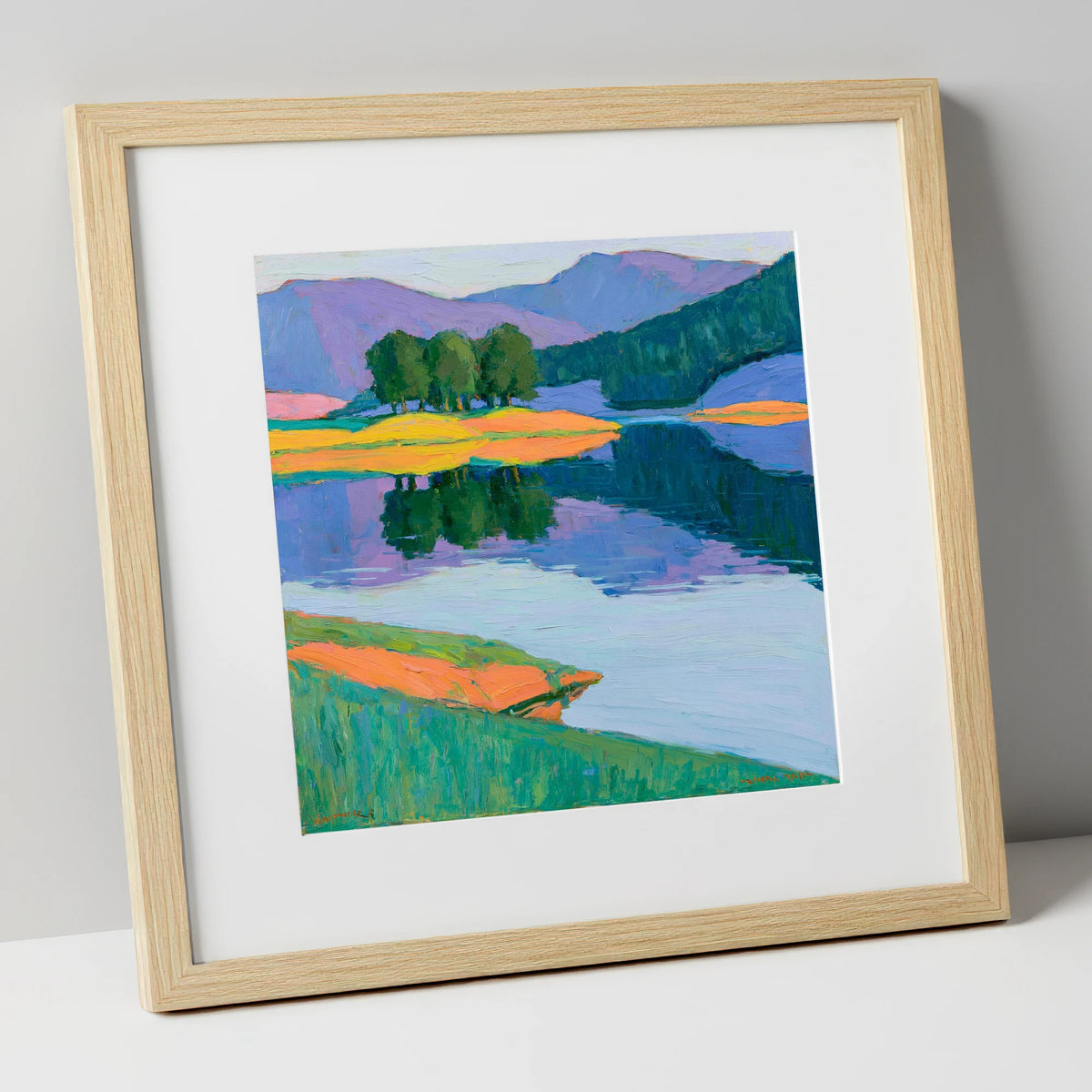 Vivid Reflections on the Lake lake district lake art print in natural frame