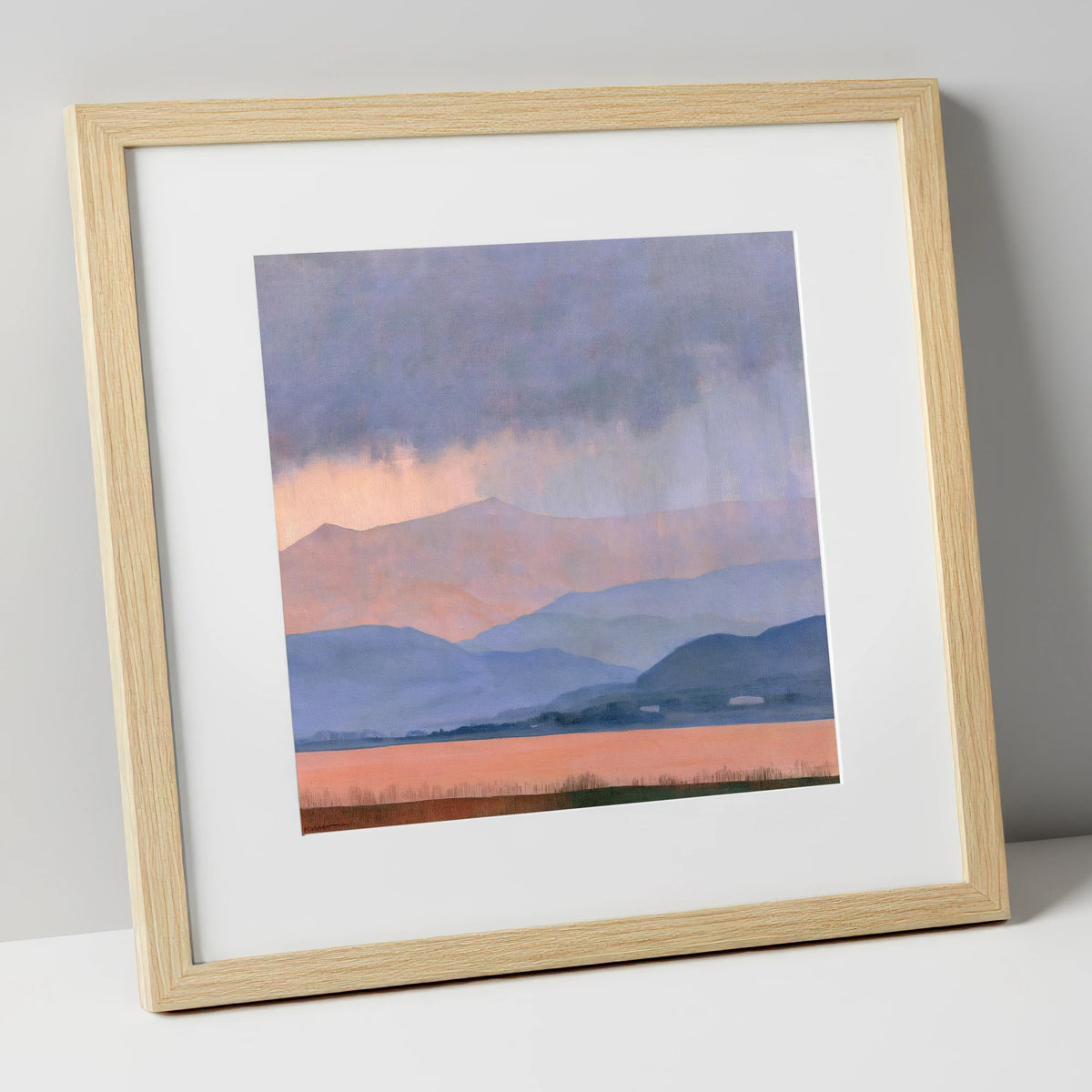 Lavender Fells Beneath Storm Clouds lake district sky art print in natural frame