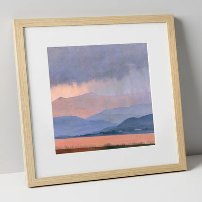 Lavender Fells Beneath Storm Clouds lake district sky art print in natural frame