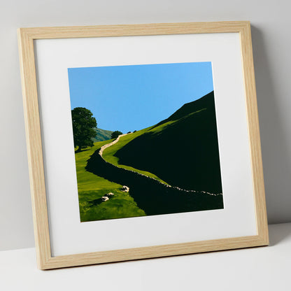 Shadowed Valley Drystone Wall lake district valley art print in natural frame