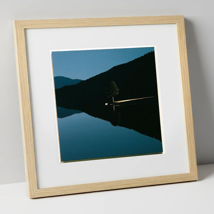 Illuminated Shore on Calm Lake lake district lake art print in natural frame