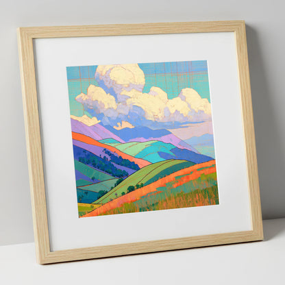 Vibrant Rolling Fells Under Cloud lake district fell art print in natural frame