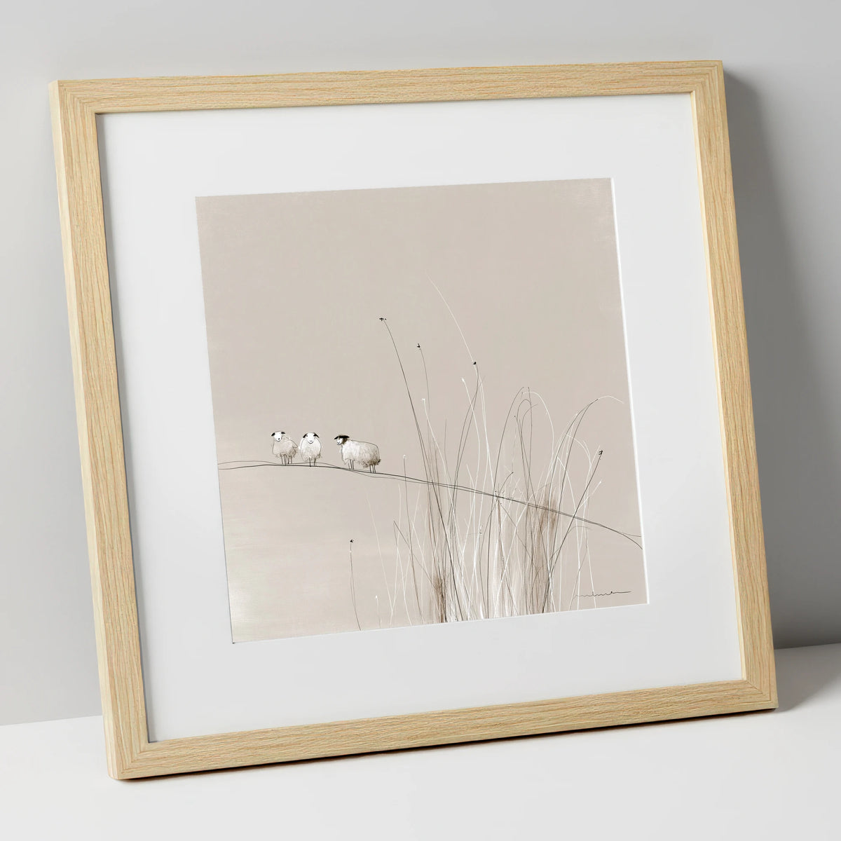 Herdwick Sheep among Fellside Grasses lake district wildlife art print in natural frame