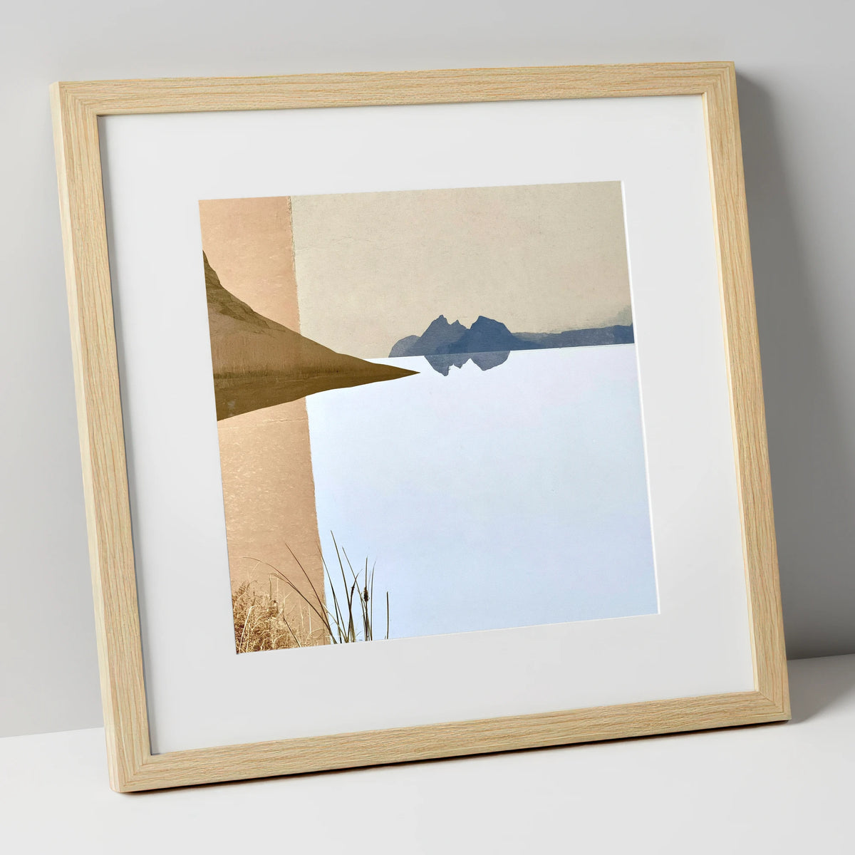 Slate Blue Loweswater Reflections lake district lake art print in natural frame