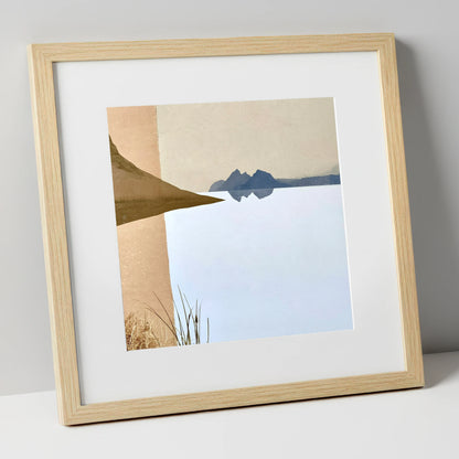 Slate Blue Loweswater Reflections lake district lake art print in natural frame