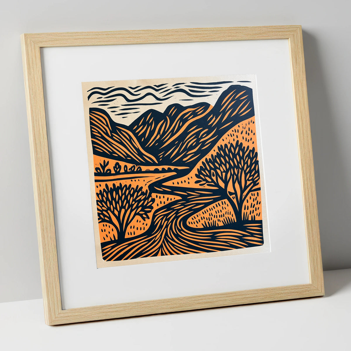 Rhythmic Borrowdale River Valley lake district valley art print in natural frame