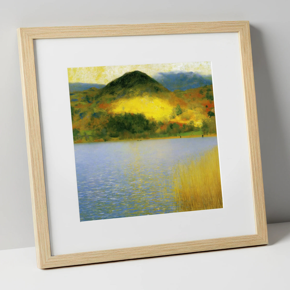 Grasmere Beneath Glowing Fells lake district lake art print in natural frame