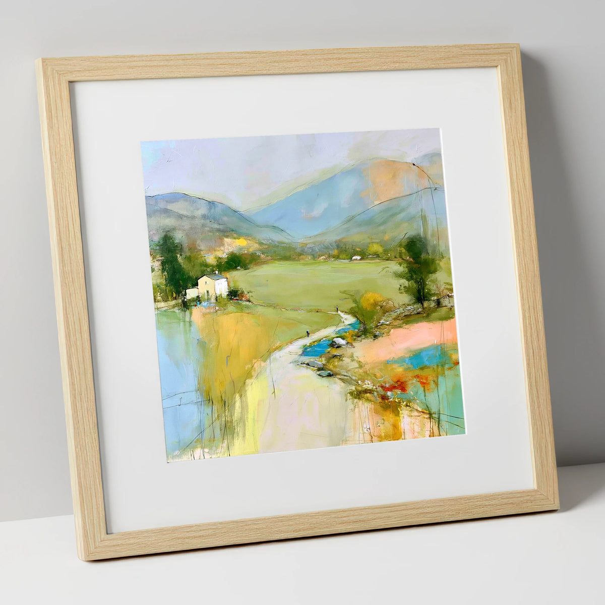 Vibrant Green Valley Between the Fells lake district valley art print in natural frame