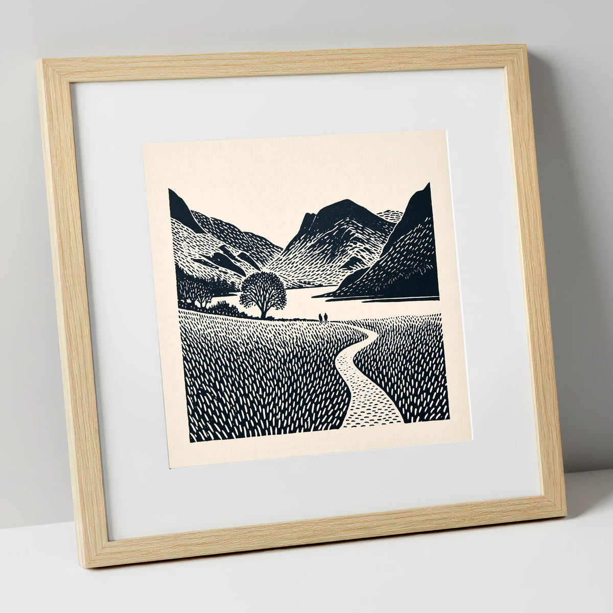 Winding Path at Buttermere lake district lake art print in natural frame