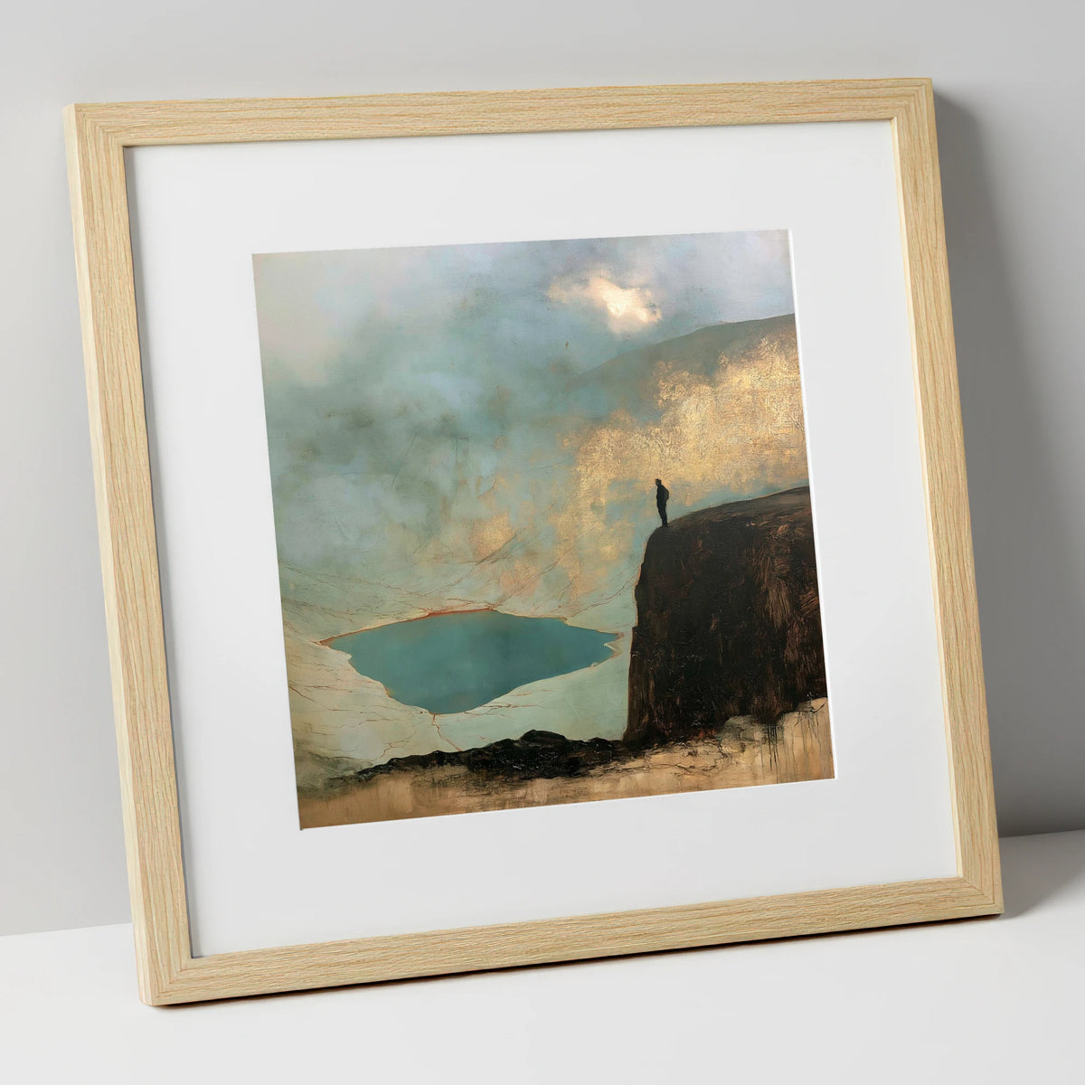 Helvellyn Walker in Golden Light lake district fell art print in natural frame