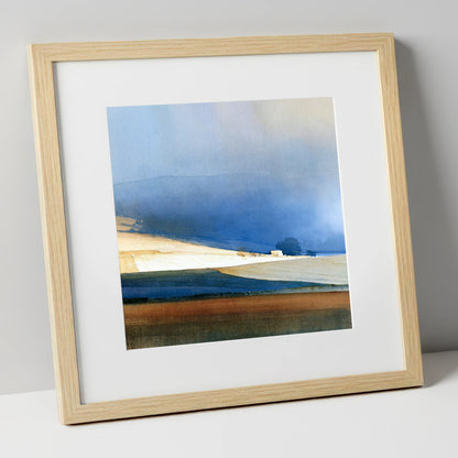 Patchwork Fields Under Indigo Sky lake district valley art print in natural frame