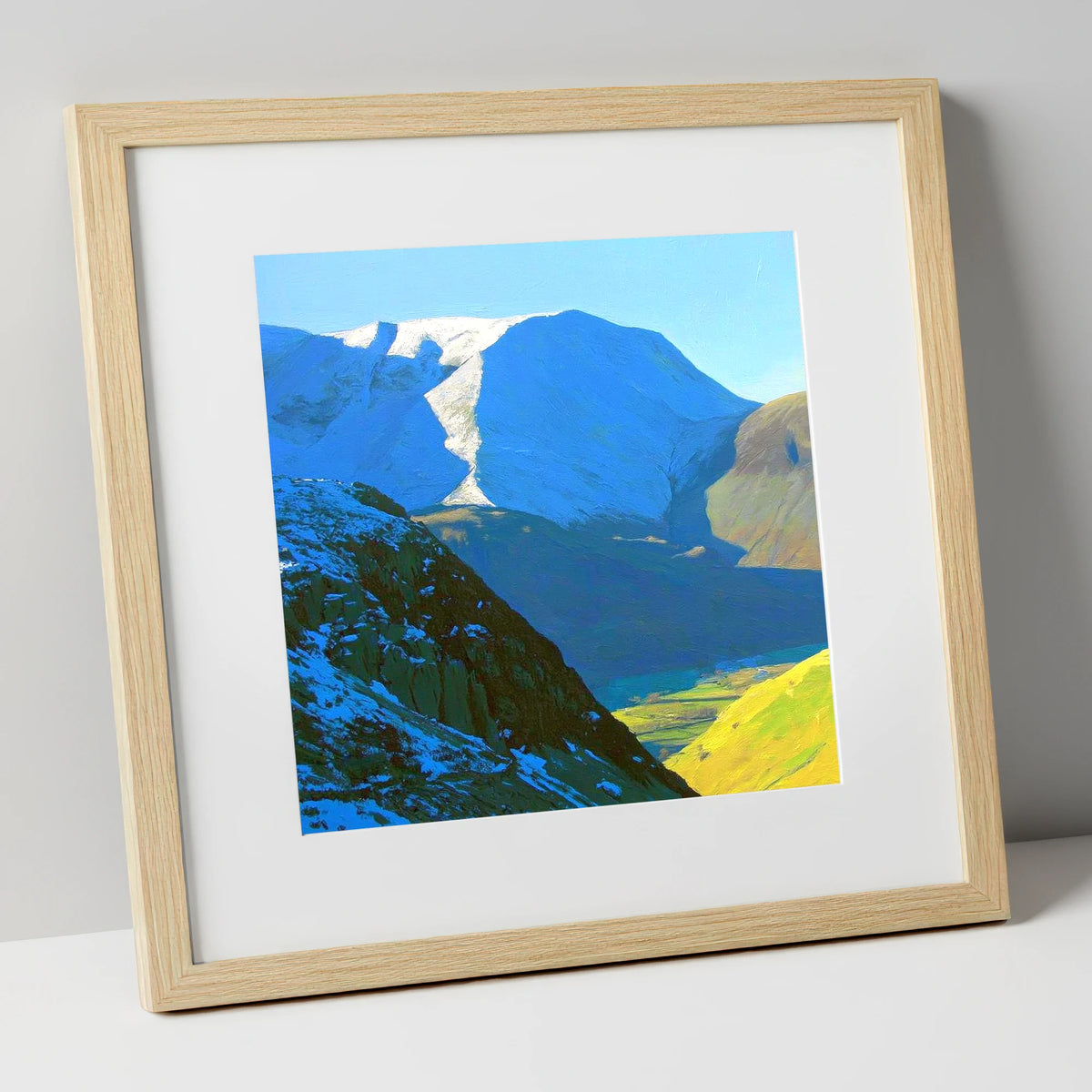 Winter Sunlight on Hindscarth Peak lake district fell art print in natural frame