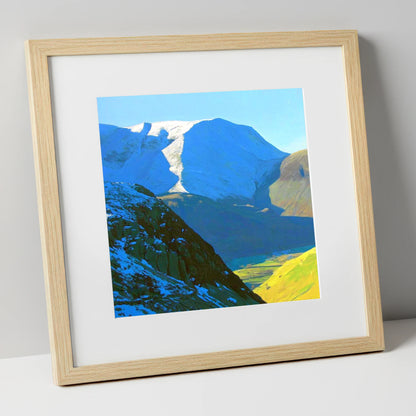 Winter Sunlight on Hindscarth Peak lake district fell art print in natural frame