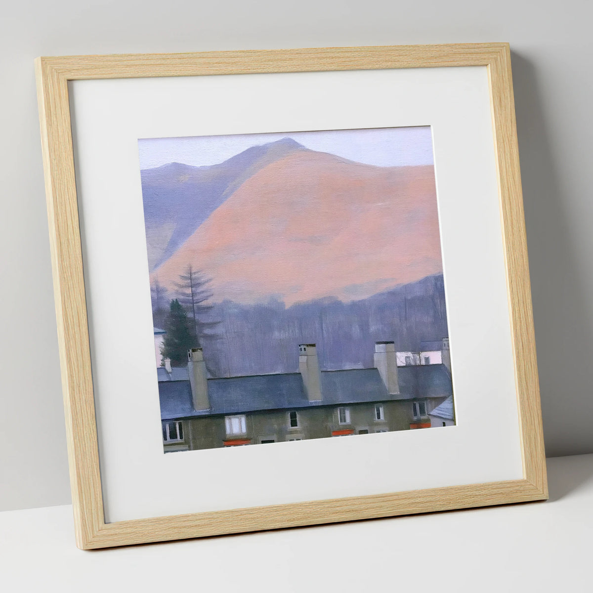 Skiddaw over Keswick at Dusk lake district village art print in natural frame
