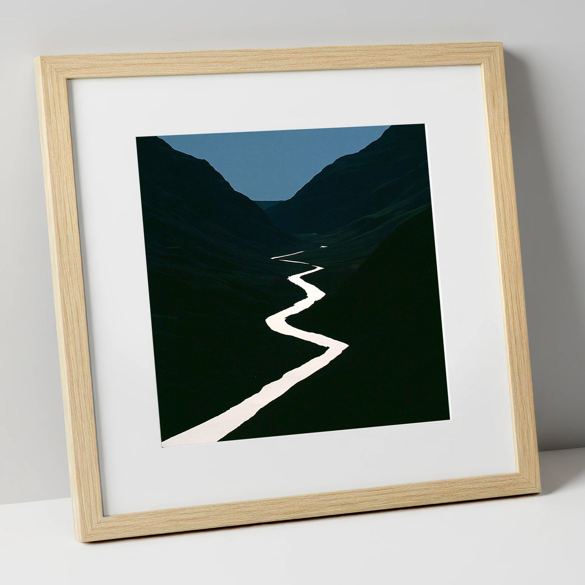 Silver River in Shadowed Valley lake district waterfall art print in natural frame