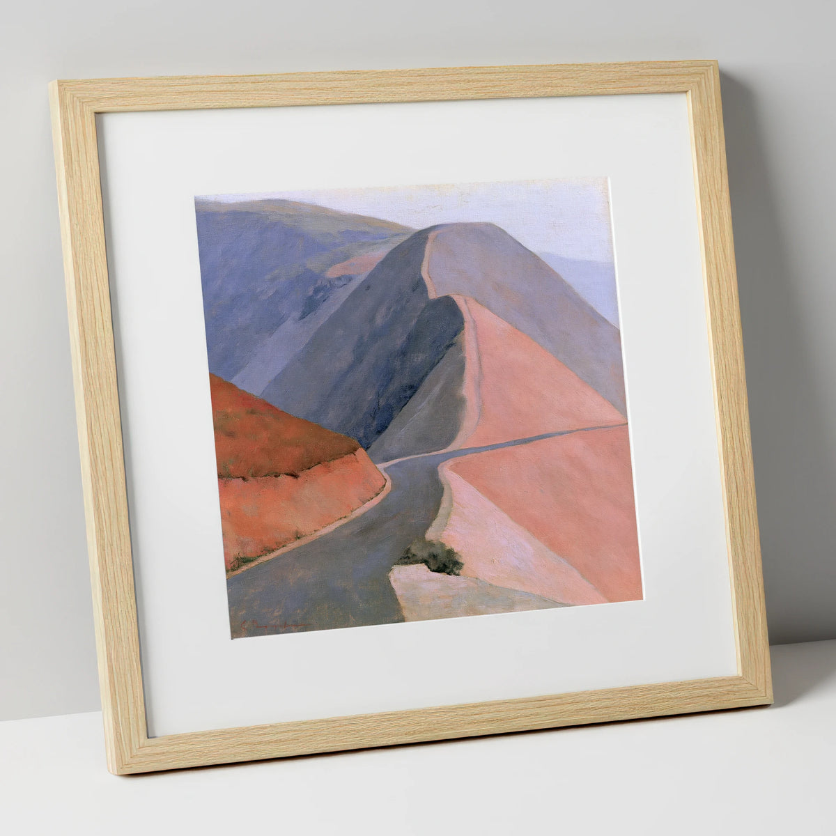 Winding Mountain Pass in Pastel lake district valley art print in natural frame