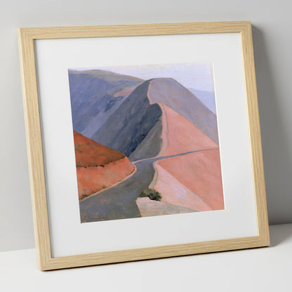 Winding Mountain Pass in Pastel lake district valley art print in natural frame