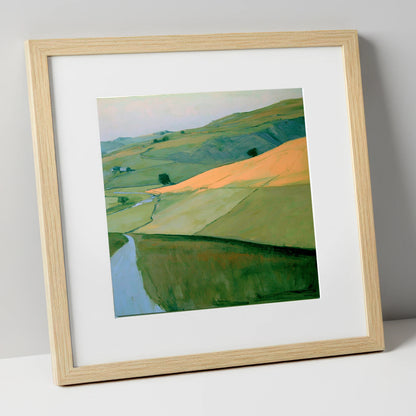 Evening Sun Across Lakeland Fells lake district sky art print in natural frame