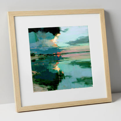 Fiery Sky Lake Reflections lake district lake art print in natural frame