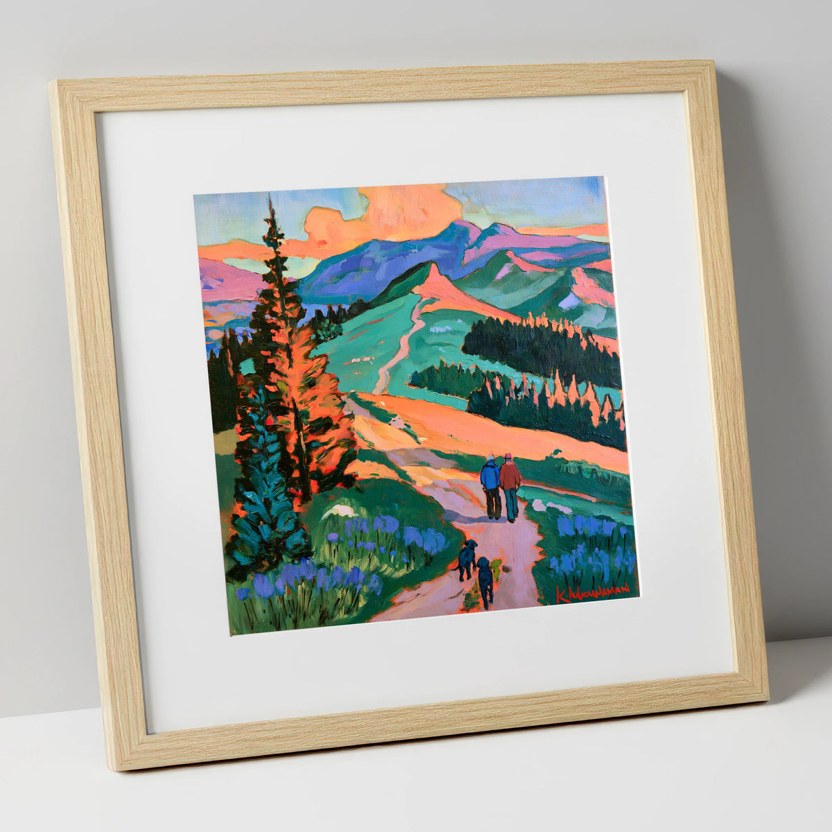 Vibrant Cat Bells Dog Walk gifts for dog walkers art print in natural frame