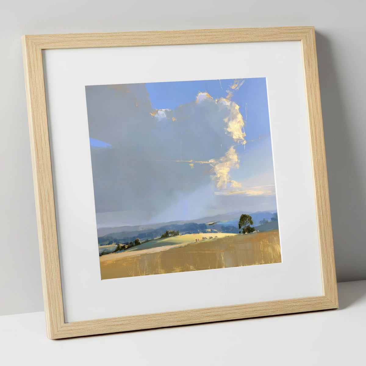 Sunlit Rolling Fells Under Cloud lake district fell art print in natural frame