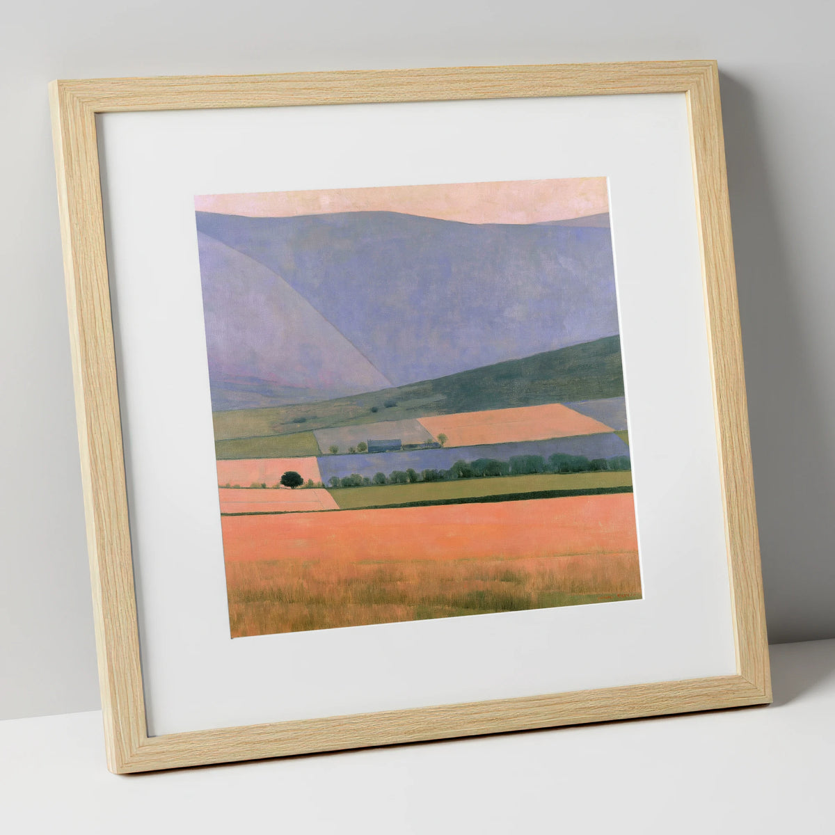 Lavender Fells Over Dale Fields lake district valley art print in natural frame