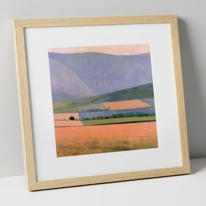 Lavender Fells Over Dale Fields lake district valley art print in natural frame