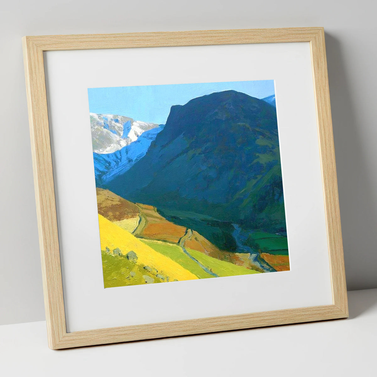 Outerside Peak and Winding Track lake district fell art print in natural frame
