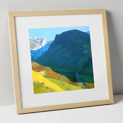 Outerside Peak and Winding Track lake district fell art print in natural frame
