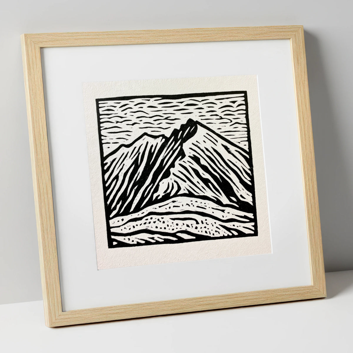 Monochrome Helvellyn Ridges lake district fell art print in natural frame